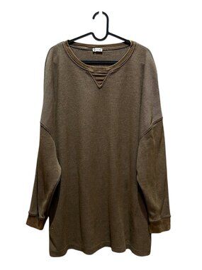 Intimately Free People Green Waffle Knit Thermal Sweatshirt Boho Oversized